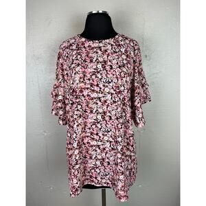 Maurices Women’s Pink Brown Floral Print 3/4 Sleeve Lightweight Blouse Size 1X